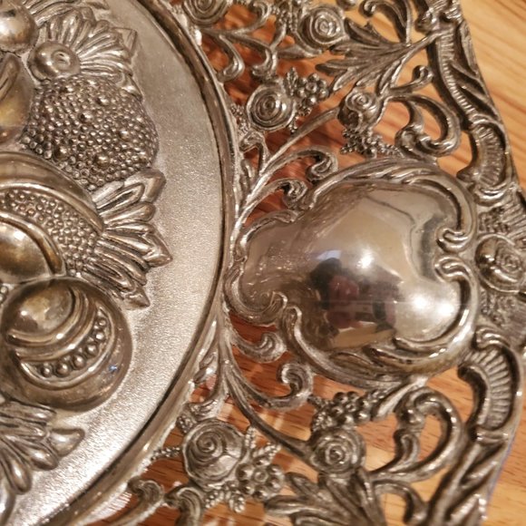 Mid-Century Vintage Handmade Nickel Bowl Raised Vegetable Design and Handles - Picture 4 of 9
